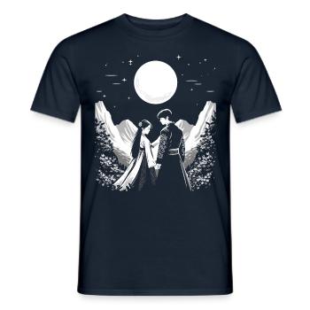 Lovers in hanbok with Korean Mountains and Moon - Men's T-Shirt - navy - Front - AI Model Male 178 light (178cm)