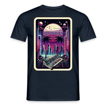 Synthesizer Neon Skyline - Männer T-Shirt - Navy - Vorne - AI Model Male 178 light (178cm)