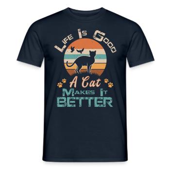 Vintage Black Cat Life Is Good A Cat Makes It Bett - T-shirt homme - marine - Devant - AI Model Male 178 light (178cm)