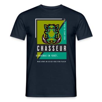 Humour Chasseur - Bienvenue en forêt - T-shirt homme - marine - Devant - AI Model Male 178 light (178cm)