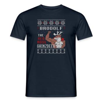 Brodolf The Red Nose Gainzdeer Gym Ugly Christmas. - Männer T-Shirt - Navy - Vorne - AI Model Male 178 light (178cm)