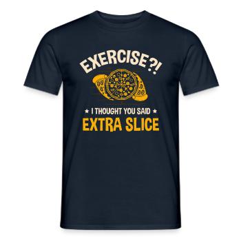 Exercice Je pensais que vous aviez une tranche de pizza supplémentaire - T-shirt homme - marine - Devant - AI Model Male 178 light (178cm)