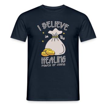 Je crois au pouvoir de guérison des pièces Coin Lover - T-shirt homme - marine - Devant - AI Model Male 178 light (178cm)