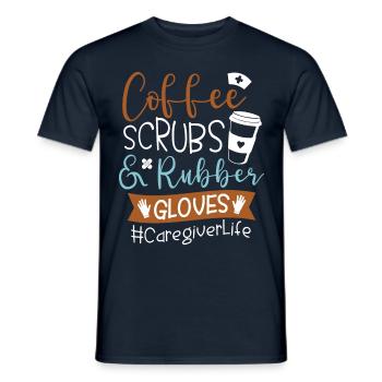 Coffee scrubs and rubber gloves Caregiver Life - Men's T-Shirt - navy - Front - AI Model Male 178 light (178cm)