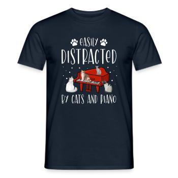 Facilement distrait par les chats et les pianistes - T-shirt homme - marine - Devant - AI Model Male 178 light (178cm)