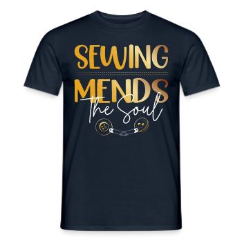 Sewing, mending, the soul, sewers, quilting, - Men's T-Shirt - navy - Front - AI Model Male 178 light (178cm)