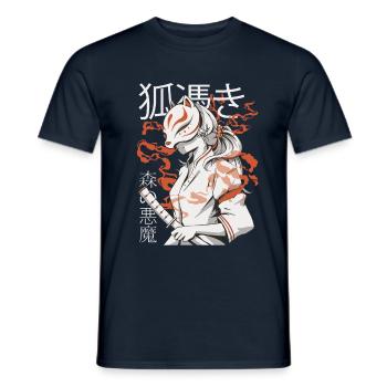 Samurai Warrior Japanese Kitsune Japan Anime - Men's T-Shirt - navy - Front - AI Model Male 178 light (178cm)