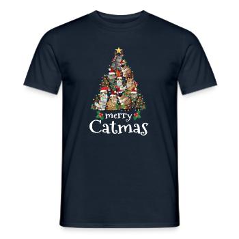 Merry Catmas Xmas Gift Men Women Kids Funny Cat Ch - Männer T-Shirt - Navy - Vorne - AI Model Male 178 light (178cm)