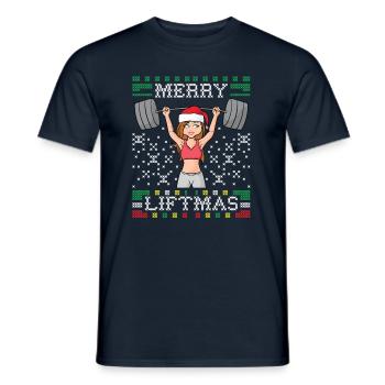Merry Liftmas Ugly Christmas Sweater Miss Santa Gy - Männer T-Shirt - Navy - Vorne - AI Model Male 178 light (178cm)