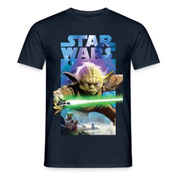 Star Wars Meister Yoda Und Grünes Lichtschwert - Männer T-Shirt - Navy - Vorne - AI Model Male 178 light (178cm)