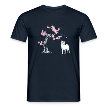 Shiba Inu Fleur de cerisier japonais Sakura - T-shirt homme - marine - Devant - AI Model Male 178 light (178cm)