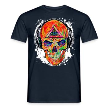 Cool DJ Music Skull Allsehende Auge Gottes 03 - Männer T-Shirt - Navy - Vorne - AI Model Male 178 light (178cm)