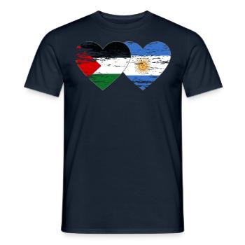 Palestine Argentine drapeau coeur utilisé - T-shirt homme - marine - Devant - AI Model Male 178 light (178cm)
