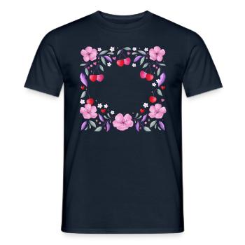 Floral wreath of cherry blossoms, hearts, cherries - Men's T-Shirt - navy - Front - AI Model Male 178 light (178cm)