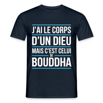 T-shirt humour Bouddha Corps d’un dieu - T-shirt homme - marine - Devant - AI Model Male 178 light (178cm)
