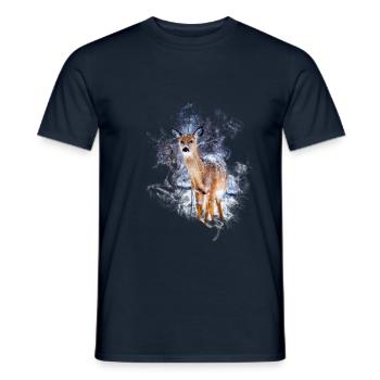 Deer kid in the snow covered forest - Men's T-Shirt - navy - Front - AI Model Male 178 light (178cm)