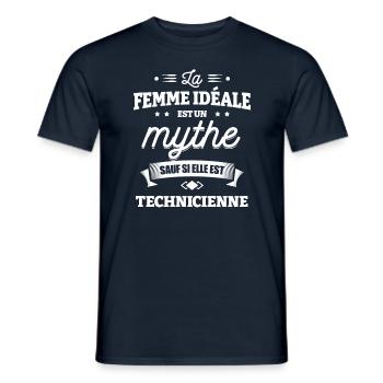 LA FEMME IDÉALE EST TECHNICIENNE - T-shirt homme - marine - Devant - AI Model Male 178 light (178cm)
