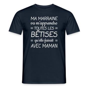 MARRAINE VA M'APPRENDRE TOUTES LES BÊTISES - T-shirt homme - marine - Devant - AI Model Male 178 light (178cm)