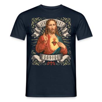 Jésus vintage, Jésus-Christ, Sacré-Cœur - T-shirt homme - marine - Devant - AI Model Male 178 light (178cm)