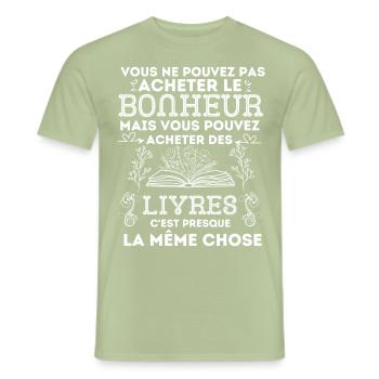 Lecture livre - T-shirt homme - vert sauge - Devant - AI Model Male 178 light (178cm)