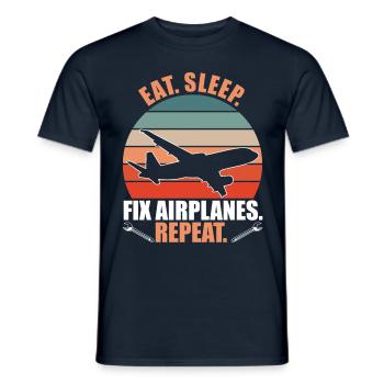 Eat Sleep Fix Airplanes - Men's T-Shirt - navy - Front - AI Model Male 178 light (178cm)