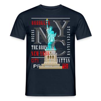 New York City NYC USA Amérique Statue de la Liberté - T-shirt homme - marine - Devant - AI Model Male 178 light (178cm)