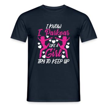 Parkour Girl Run Jump Flip Freerunning Acrobatics - Men's T-Shirt - navy - Front - AI Model Male 178 light (178cm)