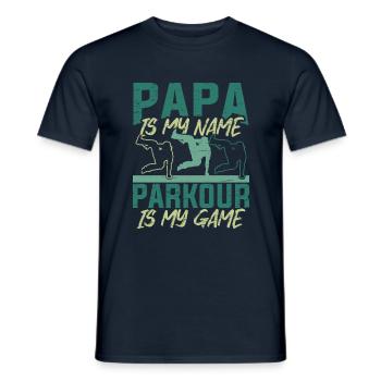 Parkour Papa Run Jump Flip Freerunning Acrobatics - Men's T-Shirt - navy - Front - AI Model Male 178 light (178cm)