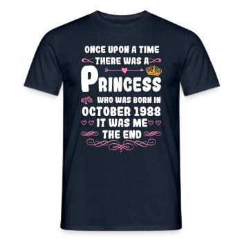 Es war einmal eine Prinzessin. Oktober 1988 Geburt - Männer T-Shirt - Navy - Vorne - AI Model Male 178 light (178cm)