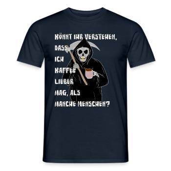 Skelett Sensenmann trinkt Kaffee Halloween - Männer T-Shirt - Navy - Vorne - AI Model Male 178 light (178cm)