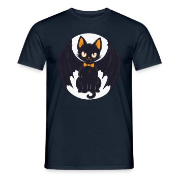Halloween Schwarze Katze als Vampir - Männer T-Shirt - Navy - Vorne - AI Model Male 178 light (178cm)