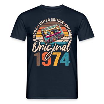 born 1974 vintage 1974 cassette original 1974 - Men's T-Shirt - navy - Front - AI Model Male 178 light (178cm)