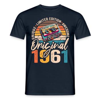 Jahrgang 1961 63.Geburtstag Kassette Tape 1961 - Männer T-Shirt - Navy - Vorne - AI Model Male 178 light (178cm)