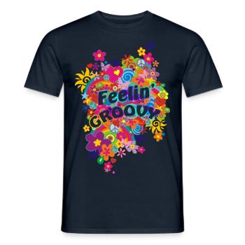 NEW FLOWER POWER RAINBOW - feelin 'groovy - Men's T-Shirt - navy - Front - AI Model Male 178 light (178cm)