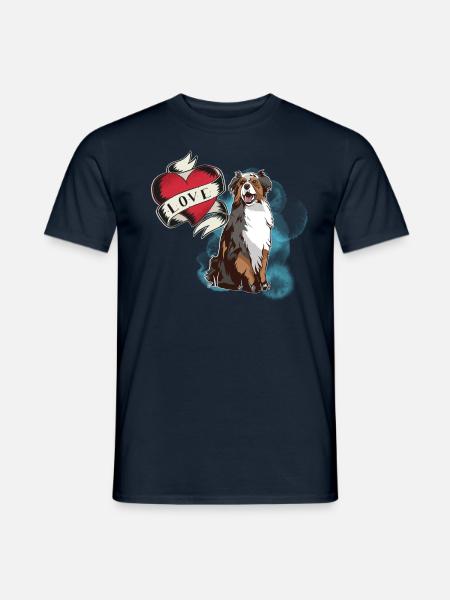 Australian Shepherd, Love Herz,Hunde Fan,Geschenk - Männer T-Shirt - Navy