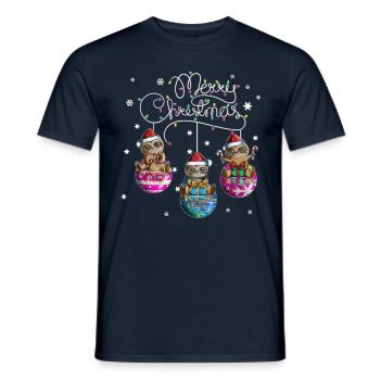 Merry Christmas Faultier Weihnachtskugel Motiv - Männer T-Shirt - Navy - Vorne - AI Model Male 178 light (178cm)