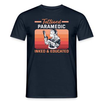 Tattooed Paramedic Inked & Educated Sanitäter - Men's T-Shirt - navy - Front - AI Model Male 178 light (178cm)
