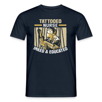 Inked & Educated Tattooed Nurse - Men's T-Shirt - navy - Front - AI Model Male 178 light (178cm)