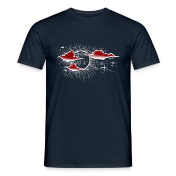 Nuages rouges & blanc line art dotwork tatouage - T-shirt homme - marine - Devant - AI Model Male 178 light (178cm)