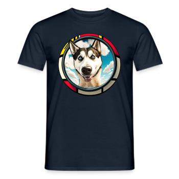 Dog Cartoon Huskie Design pour les amoureux des chiens - T-shirt homme - marine - Devant - AI Model Male 178 light (178cm)