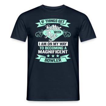 Bowling conçoit un joueur de bowling d’anniversaire - T-shirt homme - marine - Devant - AI Model Male 178 light (178cm)