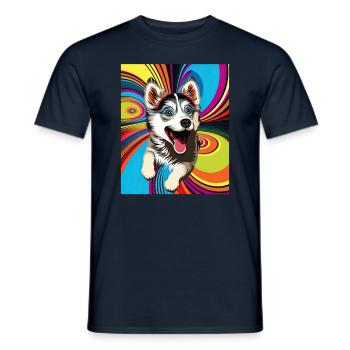 Dog Cartoon Huskie Design pour les amoureux des chiens - T-shirt homme - marine - Devant - AI Model Male 178 light (178cm)