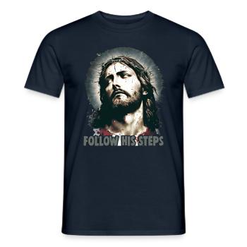 Christliche Zitate Designs Follow His Steps - Männer T-Shirt - Navy - Vorne - AI Model Male 178 light (178cm)