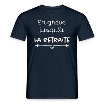 En grève retraite - T-shirt homme - marine - Devant - AI Model Male 178 light (178cm)