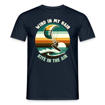 Kitesurfing Wind in my hair kite in the air - Men's T-Shirt - navy - Front - AI Model Male 178 light (178cm)
