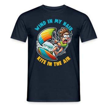 Kitesurfing Wind in my hair kite in the air - Men's T-Shirt - navy - Front - AI Model Male 178 light (178cm)