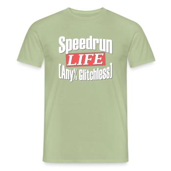 Speedrun Gamer Any% Glitchless Gaming Streaming - Männer T-Shirt - Sage - Vorne - AI Model Male 178 light (178cm)
