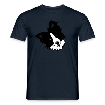 Dog, collie, black white, cute, cartoon - Men's T-Shirt - navy - Front - AI Model Male 178 light (178cm)