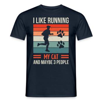 I Like Running My Cat And Maybe Three People - Men's T-Shirt - navy - Front - AI Model Male 178 light (178cm)