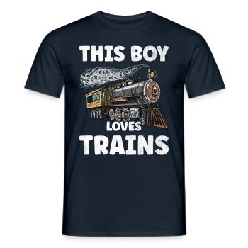 This Boy Loves Trains - Men's T-Shirt - navy - Front - AI Model Male 178 light (178cm)